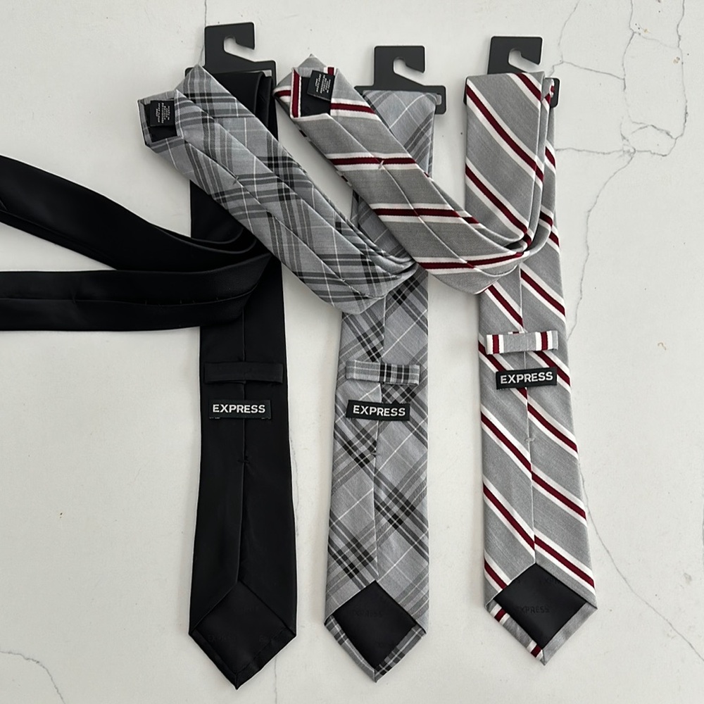 Men's Express Tie Set - Black, Gray, and Striped - Picture 2 of 3
